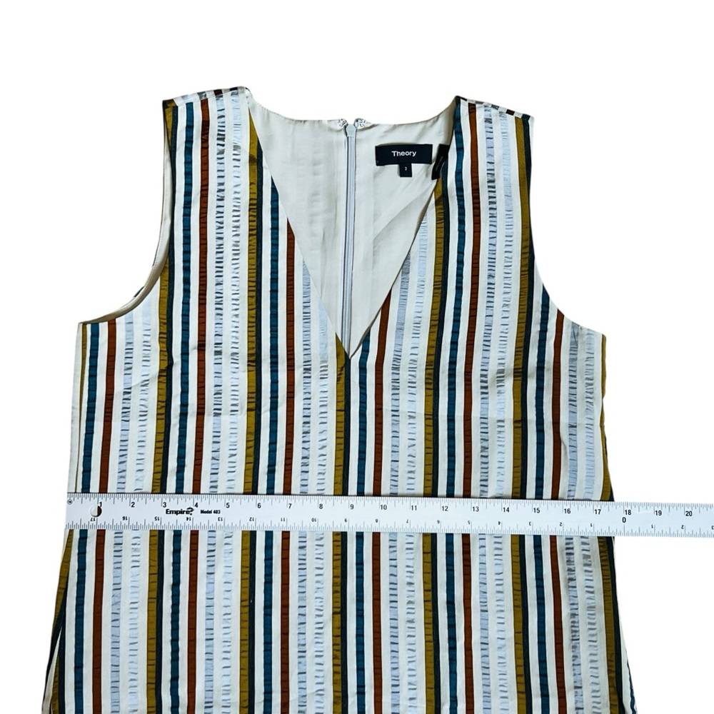 Theory Women’s Sz 2 V-Neck Stripe Sleeveless Linen Blend Dress Shift Lightweight - Picture 12 of 15
